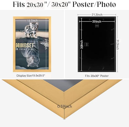20x30 Frame Gold, Modern 30x20 Picture Poster Frame, Horizontal Vertical Hanging, Large 20 by 30 Gallery Family Concert Portrait Photo Frame Anniversary/Birthday/Wedding/Thank you/Christmas Gift