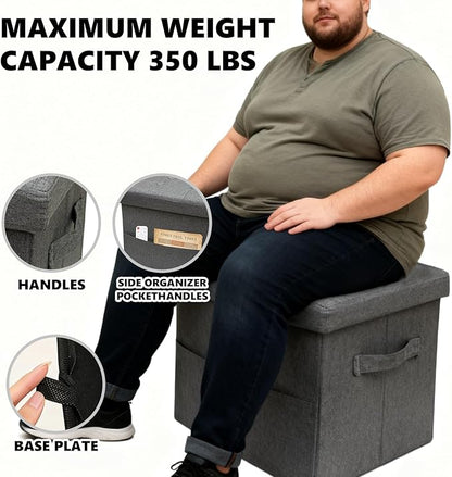 ALASDO Storage Ottoman Footrest Stool Small Ottoman with Storage Foldable Ottomans Foot Rest Footstool Bench for Living Room 17x13x13inches Grey