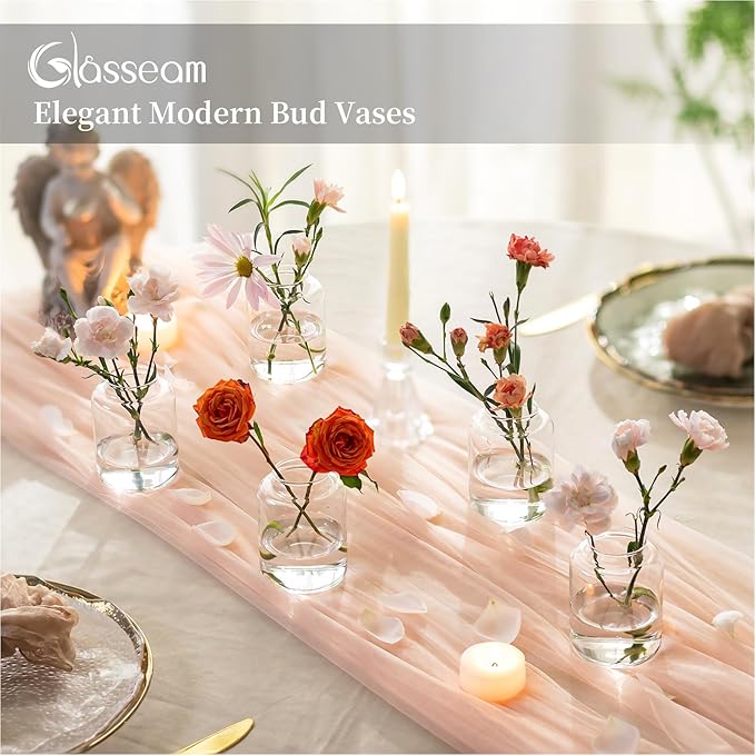 Glasseam Bud vases Set of 6: Glass Vases for Centerpieces Modern Small Vases for Home Table Shelf Wedding Party Decoration - Clear Vase for Flowers Stem Roses Tuilps Cuttings