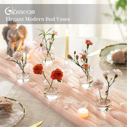 Glasseam Bud vases Set of 6: Glass Vases for Centerpieces Modern Small Vases for Home Table Shelf Wedding Party Decoration - Clear Vase for Flowers Stem Roses Tuilps Cuttings
