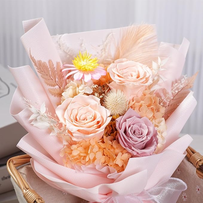 Lovenfold Flowers for Delivery,Preserved Flowers Bouquets,Champagne Rose Bouquets that Last 1-3 Years,Birthday Flowers Gifts for Women Mom Grandma Wife Friends