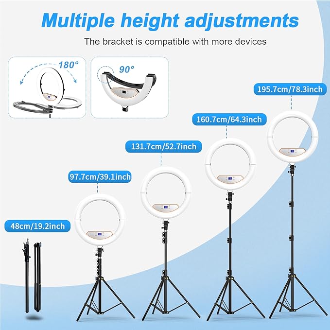 18 inch Ring Light with Stand+10 inch Light,Foldable Large Ring Light for ipad iPhone,LCD Display/4 Clips/2 USB Ports,2700-6500K with Tripod for Tattoo Lash Barber Makeup Photography Lighting