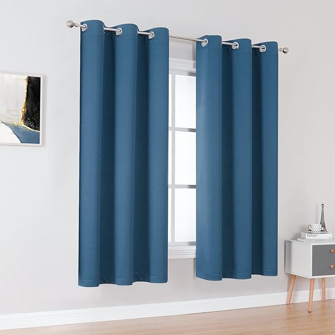 DUALIFE Midnight Blue Curtains 63 Inch Length for Boys Kids Room 2 Panel, Grommet Boho Curtains for Bedroom, Dark Denim Blue, 42 by 63 Inch