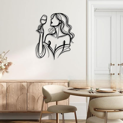 LIYOUYA Drinking Woman Metal Wall Decor - Wine Art Decor Simple Black Wall Art Home Decor for Living Room, Dining Room, Bar (Black)