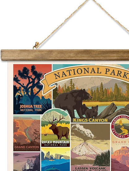 XIAOAIKA USA National Parks Retro Poster Collection - Illustrated Travel Destinations with Wooden Hanger - Vintage Wall Art for Outdoor Enthusiasts and Explorers 20 x 30 Inches