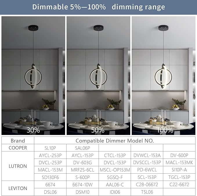 Modern LED Pendant Lights Plated Black Farmhouse Ring Pendant Light Fixtures 4000K Dimmable Round Pendant Lighting for Dining Room Kitchen Island Bedroom Living Room Foyer（1-Pack）