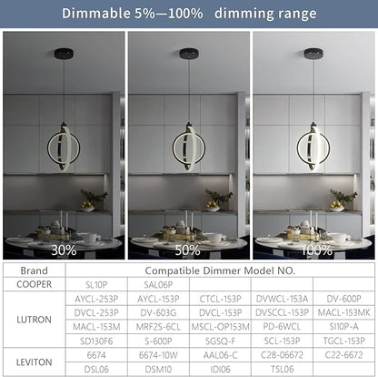 Modern LED Pendant Lights Plated Black Farmhouse Ring Pendant Light Fixtures 4000K Dimmable Round Pendant Lighting for Dining Room Kitchen Island Bedroom Living Room Foyer（1-Pack）