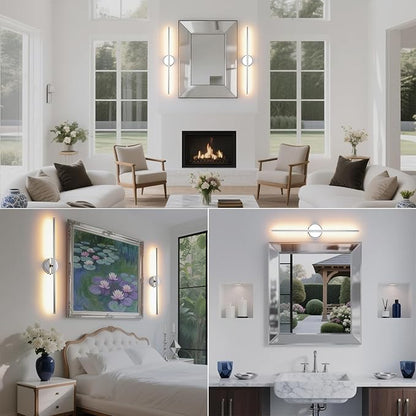Battery Operated Wall Sconce Set of 2, Chrome 27.5" LED USB Rechargeable dimmable Wall Sconce with Remote Control, Rotate 350° for Living Room, Bedroom, Hallway and scones Lighting