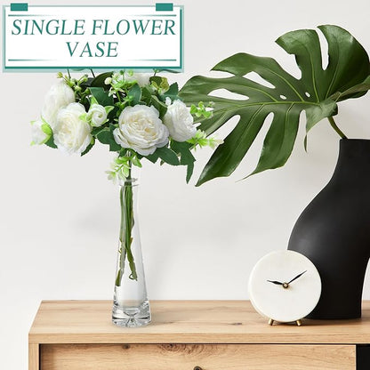 Lallisa 6 Pcs Glass Bud Vases for Centerpieces Maria Modern Clear Small Skinny Decorative Single Flower Bud Vase for Wedding Party Event Home Office Decoration(9.84 Inch,Transparent Color)