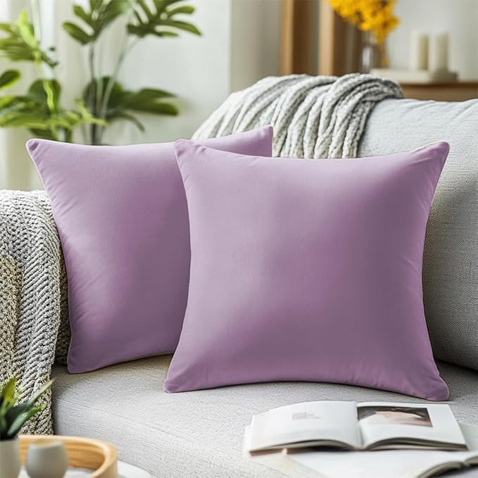 QUORGVES Light Purple Velvet Pillow Covers 24x24 Inch Set of 2, Soft Solid Decorative Square Throw Pillow Covers, Decor Cushion Covers for Bed Sofa Couch Bedroom Living Room - Mauve