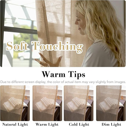 H.VERSAILTEX Linen Curtains Flax Linen Blended Curtain Panels for Living Room/Bedroom Semi Sheer Privacy Curtains 84 inch Length 2 Panels Set Nickel Grommet Window Drapes-Taffy