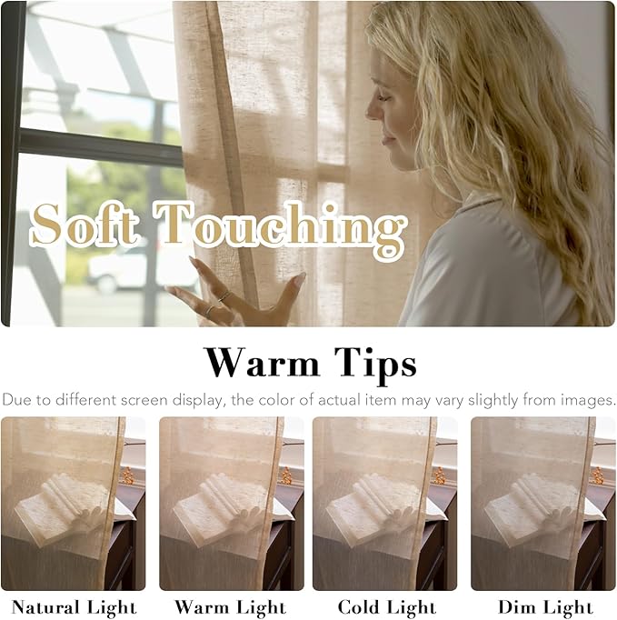 H.VERSAILTEX Linen Curtains Flax Linen Blended Curtain Panels for Living Room/Bedroom Semi Sheer Privacy Curtains 108 inch Length 2 Panels Set Nickel Grommet Window Drapes (52 by 108 Inch, Taffy)