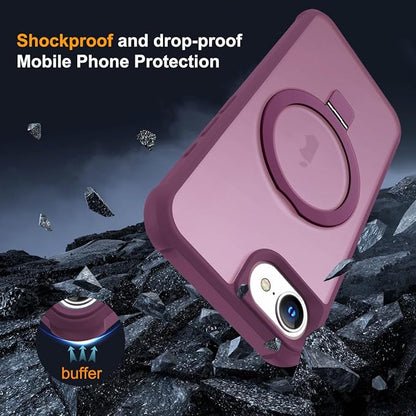 Compatible with iPhone 16E Case with Invisible Magnetic O-Ring Stand Military-Grade Translucent Case for iPhone 16E 6.1" 2025 [Compatible with Mag-Safe][Great Grip Feeling], Wine Red