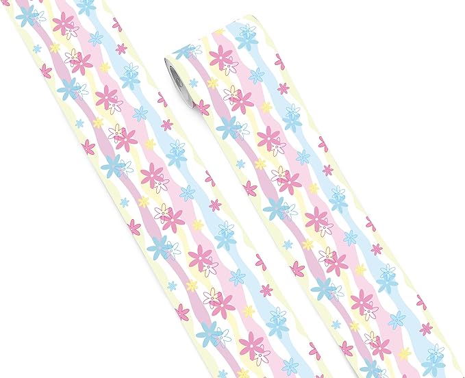 FLFK Mirror Border,Rainbow Flowers Peel and Stick Wallpaper Border Self Adhesive Wall Paper Borders for Bedroom Living Room Girl's Room Kitchen Bathroom 4"x240"
