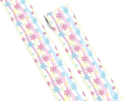 FLFK Mirror Border,Rainbow Flowers Peel and Stick Wallpaper Border Self Adhesive Wall Paper Borders for Bedroom Living Room Girl's Room Kitchen Bathroom 4"x240"
