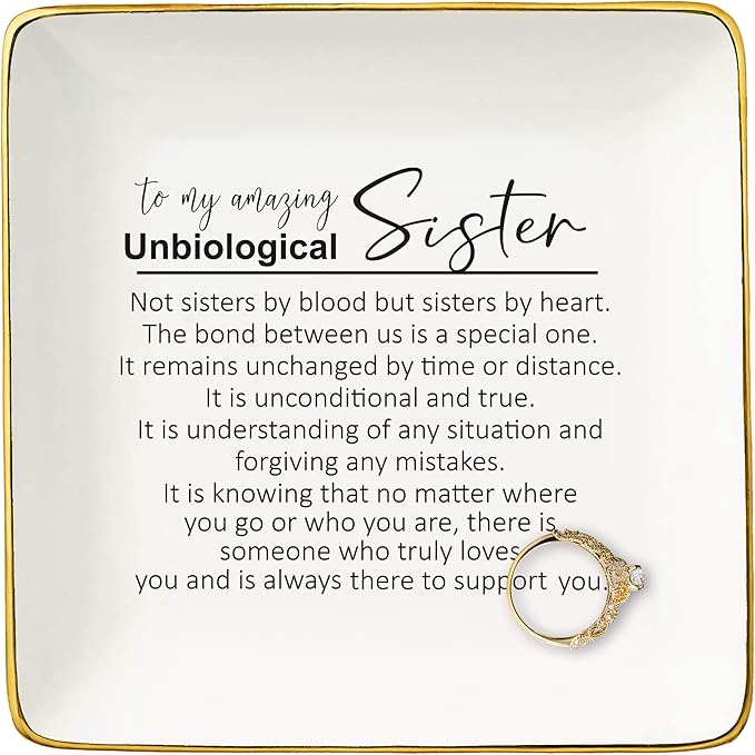 Birthday,Christmas Gift,Gratitude Affirmation Recognition Thank You Present for Best Friend,Soul Sister,Sis-in-Law,Bestie-Unbiological Sister Gift-White Elephant,Jewelry Tray Trinket Holder Ring Dish
