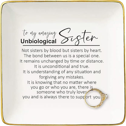 Birthday,Christmas Gift,Gratitude Affirmation Recognition Thank You Present for Best Friend,Soul Sister,Sis-in-Law,Bestie-Unbiological Sister Gift-White Elephant,Jewelry Tray Trinket Holder Ring Dish