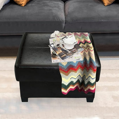GLAXYFUR Folding Storage Bench, Cube PU Leather Footstool with Legs, Coffee Table, Ottoman with Storage for Living Room, 23.6 x 23.6 x15 Inches, Black