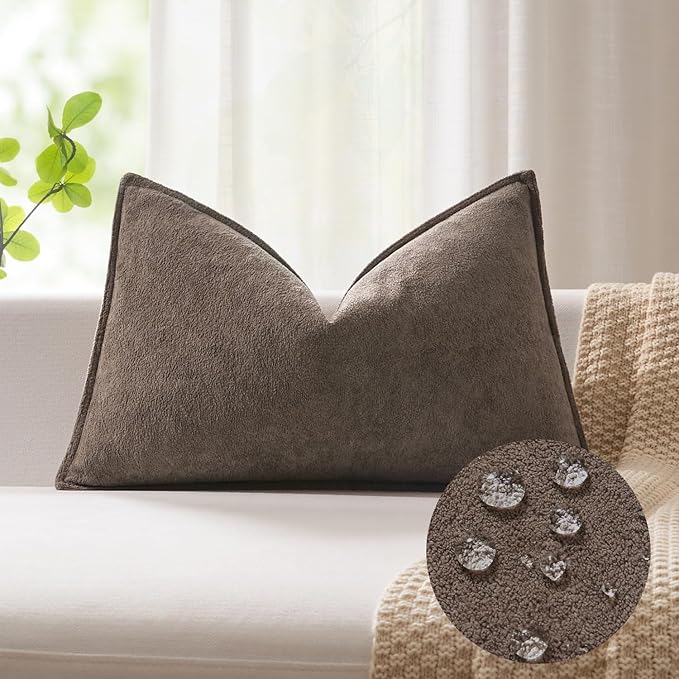 Kevin Textile 12x24 Inch Lumbar Pillow Cover 1 Pack Soft Boucle Textured Decorative Waterproof Rectangle Cushion Elegant Accent Pillow for Couch Sofa Chair Bed Home Decor Indoor Outdoor Coco Brown