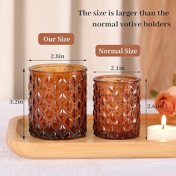 8Pcs Large Votive Candle Holders Amber Tea Light Candle Holders Glass Candle Holder for Wedding, Bridal Shower,Table Centerpiece,Party, Home Decor, Fall Decor