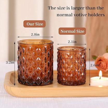 8Pcs Large Votive Candle Holders Amber Tea Light Candle Holders Glass Candle Holder for Wedding, Bridal Shower,Table Centerpiece,Party, Home Decor, Fall Decor