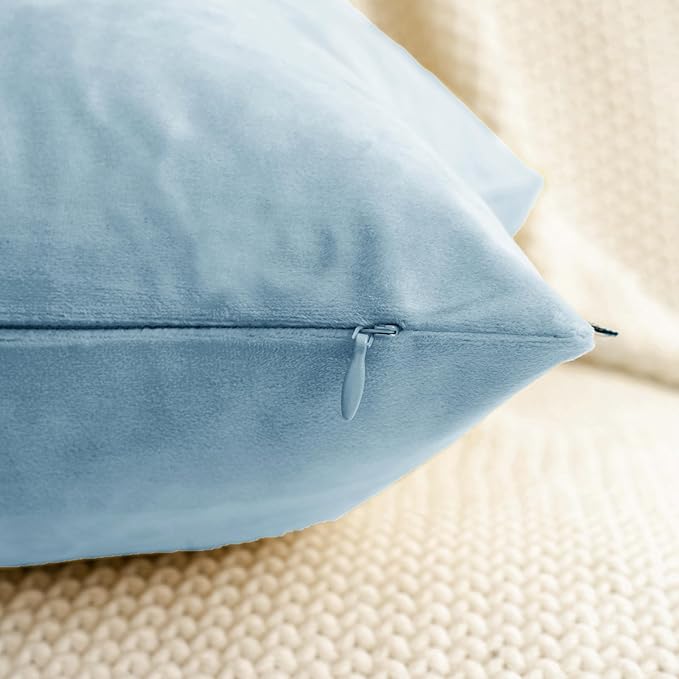 HWY 50 Light Blue Velvet Rectangular Throw Pillow Covers 12x20 Inch, Pack of 2 Soft Cozy Solid Decorative Luxury Cushion Cases for Couch Sofa Bed Living Room Bedroom