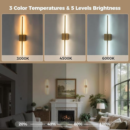 Gold Battery Operated Wall Sconces Set of Two Wireless，Modern Rechargeable Wall Lights Set of 2 with 10000mAh，Dimmable Led Wall Lamps for Living Room Bathroom Bedroom Hallway Headboard Indoor