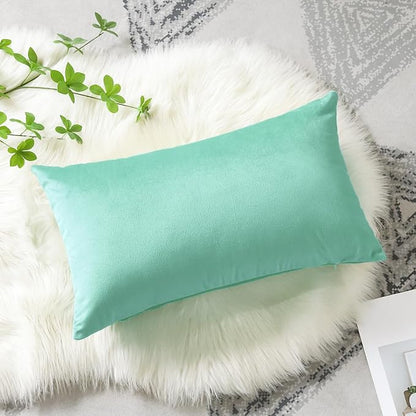 Artscope Luxury Velvet Pillow Covers Decorative Rectangle Pillowcases Soft Solid Cushion Cases for Couch Sofa Bedroom Car Decor 12x20 Inch Aqua Green