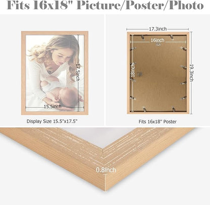 16x18 Frame Natural Woodgrain, 18x16 Picture Frame Beige, Rustic Poster Frame, Large 16 by 18 Gallery Family Concert Portrait Photo Frame Anniversary/Birthday/Wedding/Thank you/Christmas Gift