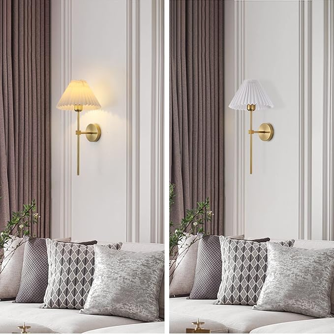 Wall Sconces Sets of 2 White Fabric lampshade Gold Wall Lamp Column Bracket Wall Lighting Bathroom Dresser Hardwired lamp Applicable to Living Room Bedroom Dining Room