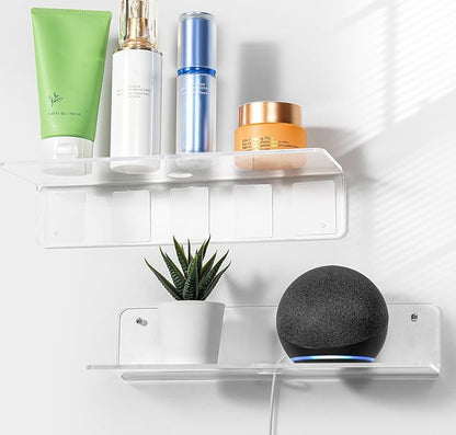 OAPRIRE Clear Acrylic Floating Shelves Set of 2 - Easily Expand Wall Space - 12 Inch Small Wall Shelf with Strong Adhesive for Bathroom, Bedroom, etc