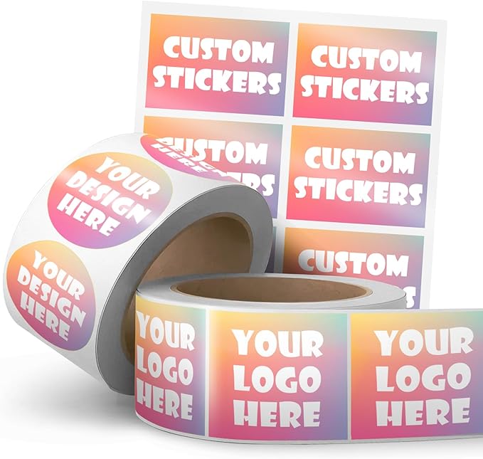 50-1000 Custom Stickers Waterproof Labels with Any Logo Text Name Image Photo Personalized Sticker Roll for Business/Address/Thank You Stickers Customized