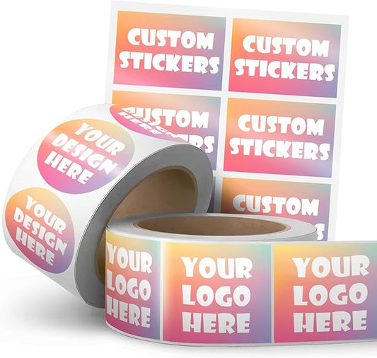 50-1000 Custom Stickers Waterproof Labels with Any Logo Text Name Image Photo Personalized Sticker Roll for Business/Address/Thank You Stickers Customized