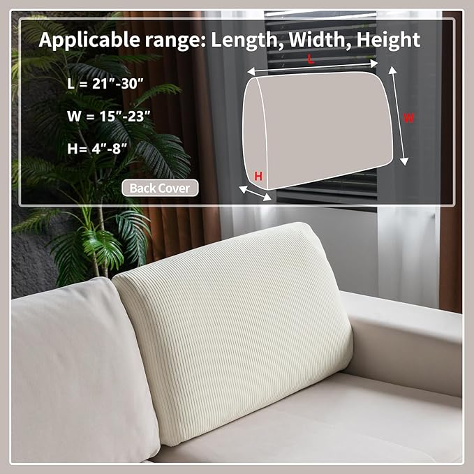 Sectional Couch Covers, Wear Resistant Stretch Sofa Covers Washable Soft Couch Cushion Covers Anti Slip Furniture Protector Sofa Slipcovers for Pets (1 Piece Back Couch Cover, Ivory)