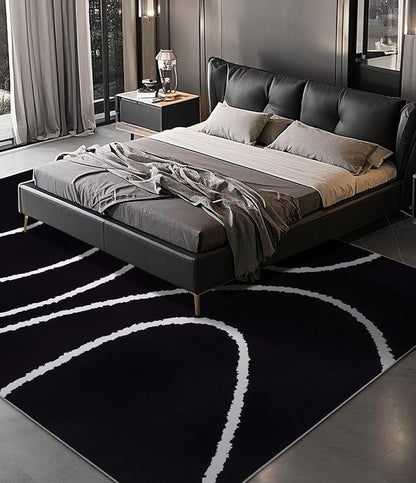 YIHOUSE Black Modern Area Rug 5x7,Abstract Rugs for Bedroom,Black and White Geometric Rug,Minimalist Wave Rug,Dark Washable Area Rugs 5x7 Non Slip Throw Rugs for Bedroom，Office