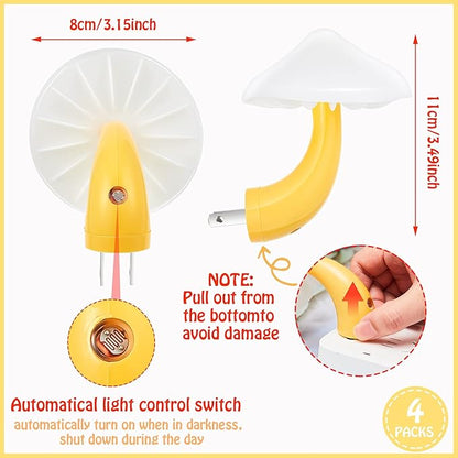 Honoson 4 Pieces Mushroom Night Light LED Night Light Plug in Lamp 7 Color Magic Mini Pretty Mushroom Shaped Lamp Adults(Yellow Light with White Cover)