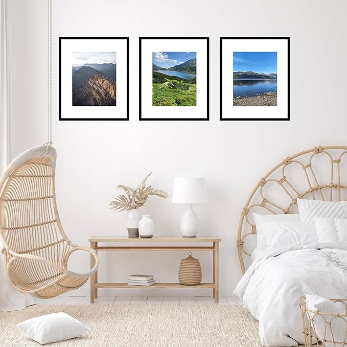 16x20 Picture Frame Set of 2 with 11x14 Mat, Display Photo 11x14 with Mat or 16 x 20 Without Mat, Wall Hanging Large 16 by 20 Poster Frame with Plexiglass, 2 Pack, Black