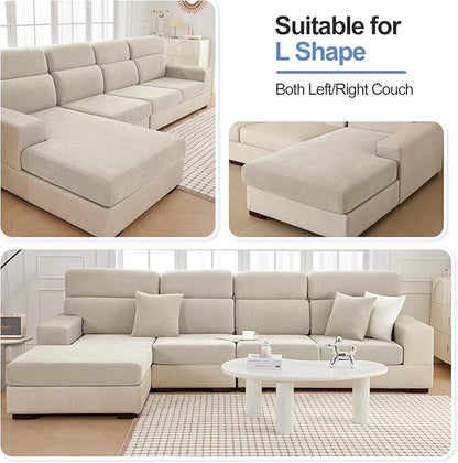 Large Chaise Cushion Cover, Non-Fuzzy Chenille Couch Covers with Clean Look for Sectional or L Shaped Sofa Chaise, Fits Left or Right Side, Durable Lounge Seat Protector (1 Piece, Light Grey)