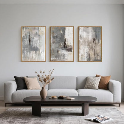Large Abstract Grey and Beige Framed Canvas Wall Art,Neutral Brush Stroke Wall Decor,Natural Modern Color Block Artwork,Minimalist Nordic Art Print for Living Room,Bedroom,Office- 16"x24"x3