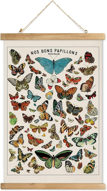 XIAOAIKA Vintage Butterfly Poster with Wooden Frame, Cottagecore Room Decor Aesthetic, Retro Style Wall Decor Art Painting for Nature Lovers, Classrooms, and Home Decor 16 x 23 Inches