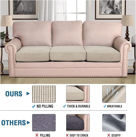 H.VERSAILTEX Super Stretch Individual Seat Cushion Covers - Sofa & Couch Cushion Slipcover Sets - Thick Jacquard Textured Twill Fabric (3 Piece XL Sofa Cushion Covers, Island Fossi)
