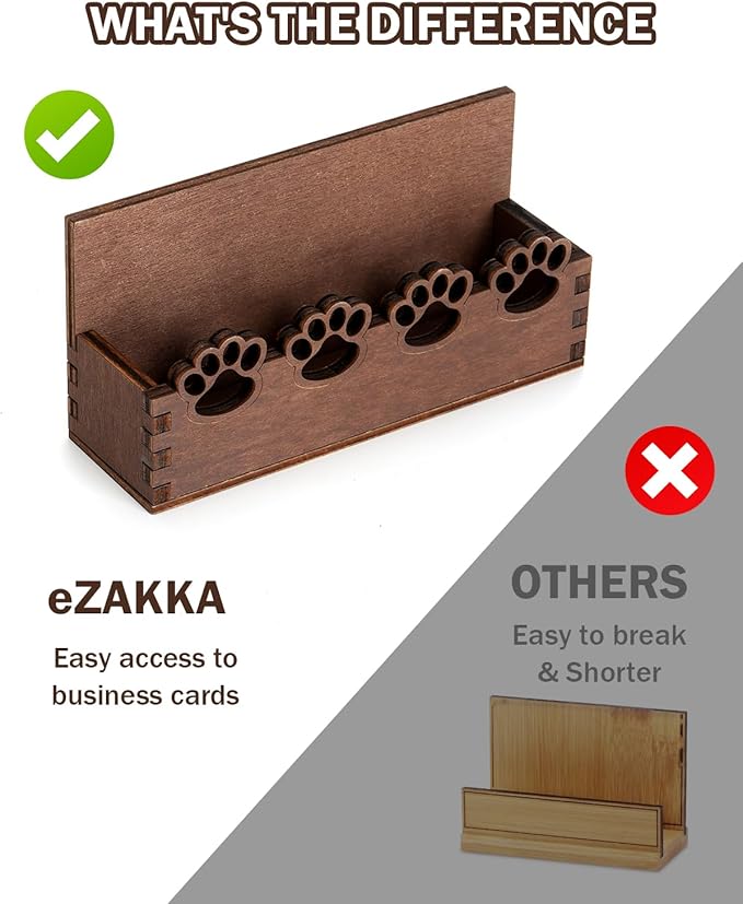eZAKKA 2 Pack Business Card Holder, Wooden Business Card Stand for Office Home Desktop Tabletop Organizer(Paw)