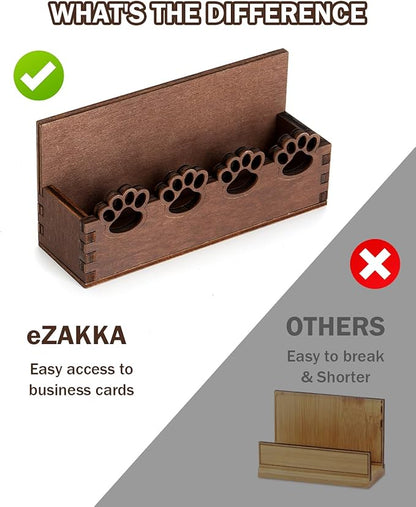 eZAKKA 2 Pack Business Card Holder, Wooden Business Card Stand for Office Home Desktop Tabletop Organizer(Paw)