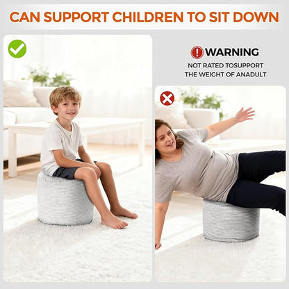 Pouf Ottoman Foot Rest, Comfortable & Soft, Round Footstool Ottoman for Living Room, Bedroom, Office, Room Decoration, Corduroy Foot Stool Pouf with Odorless & Anti-Clump Filling, Small Grey