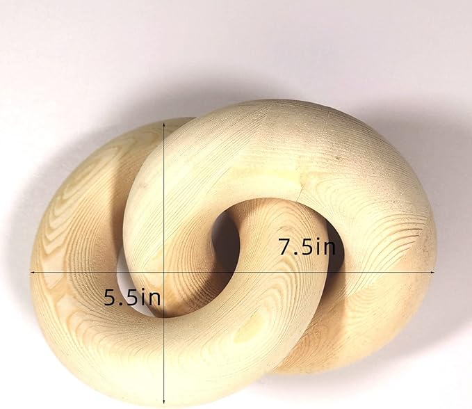 Double Ring Chain Link Decor - 2-Link Wood Knot, Hand Carved Pine Boho Bead, Suitable for Bedroom, Living Room, Coffee Shop Decoration (Wood Color)