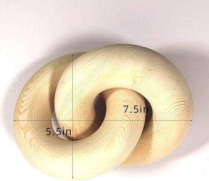 Double Ring Chain Link Decor - 2-Link Wood Knot, Hand Carved Pine Boho Bead, Suitable for Bedroom, Living Room, Coffee Shop Decoration (Wood Color)