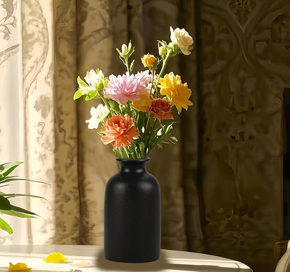 Ceramic Black Small Vase, Dry Flower Vases Minimalism Style for Modern Table Shelf Fit Fireplace Bedroom Kitchen Living Room Home Decor (Black, Small)