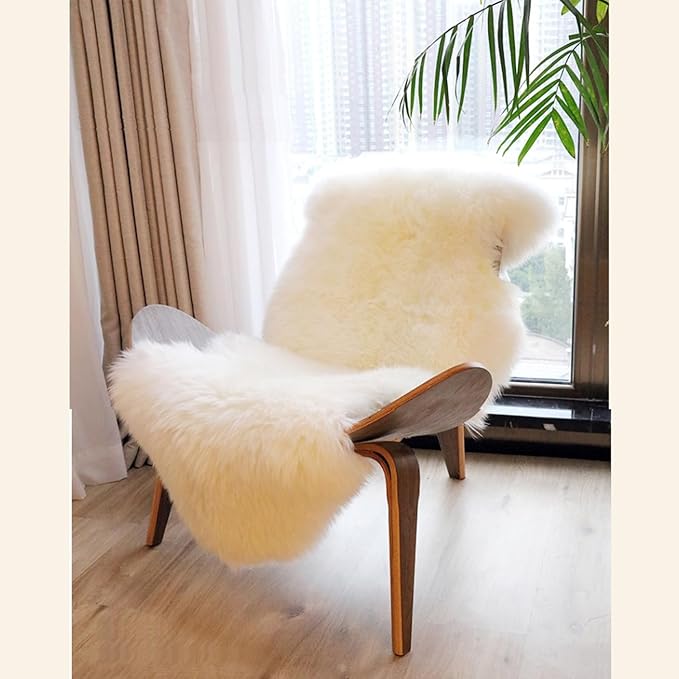 WL&ALLEN Genuine Thick and Lush 3 Inch Pile Luxury Australian Sheepskin Wool Area Rug | Large Single & Half Pelt 2'6" x 5', Ivory White