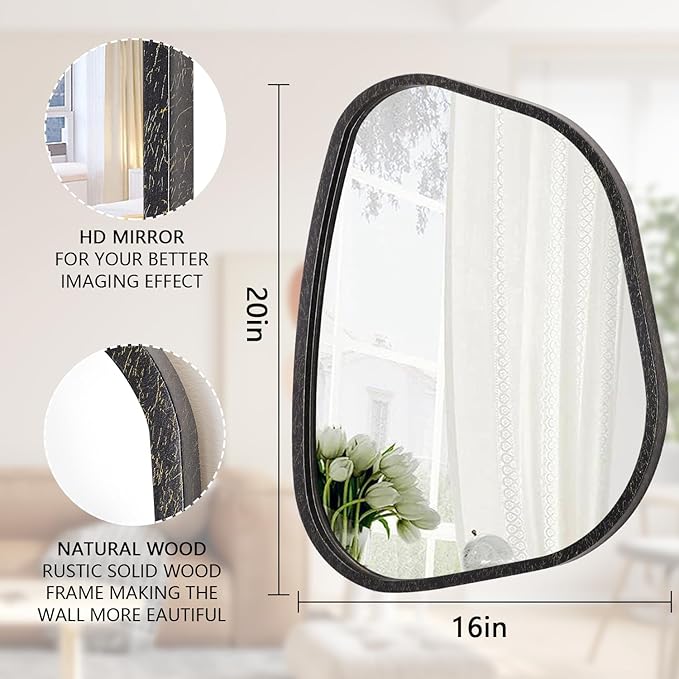Irregular Asymmetrical Mirror Wall Mounted, Unique Vanity Mirror, Shaped Dressing Mirror Decorative for Living Room, Bathroom, Bedroom, Entryway Wall Decor 20"x16"