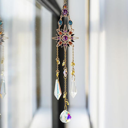Hanging Sun Catchers with Crystals, Glass Icicle Prisms Rhinestones Suncatcher, Rainbow Maker Pendant Indoor Window Home Car Decor Gift